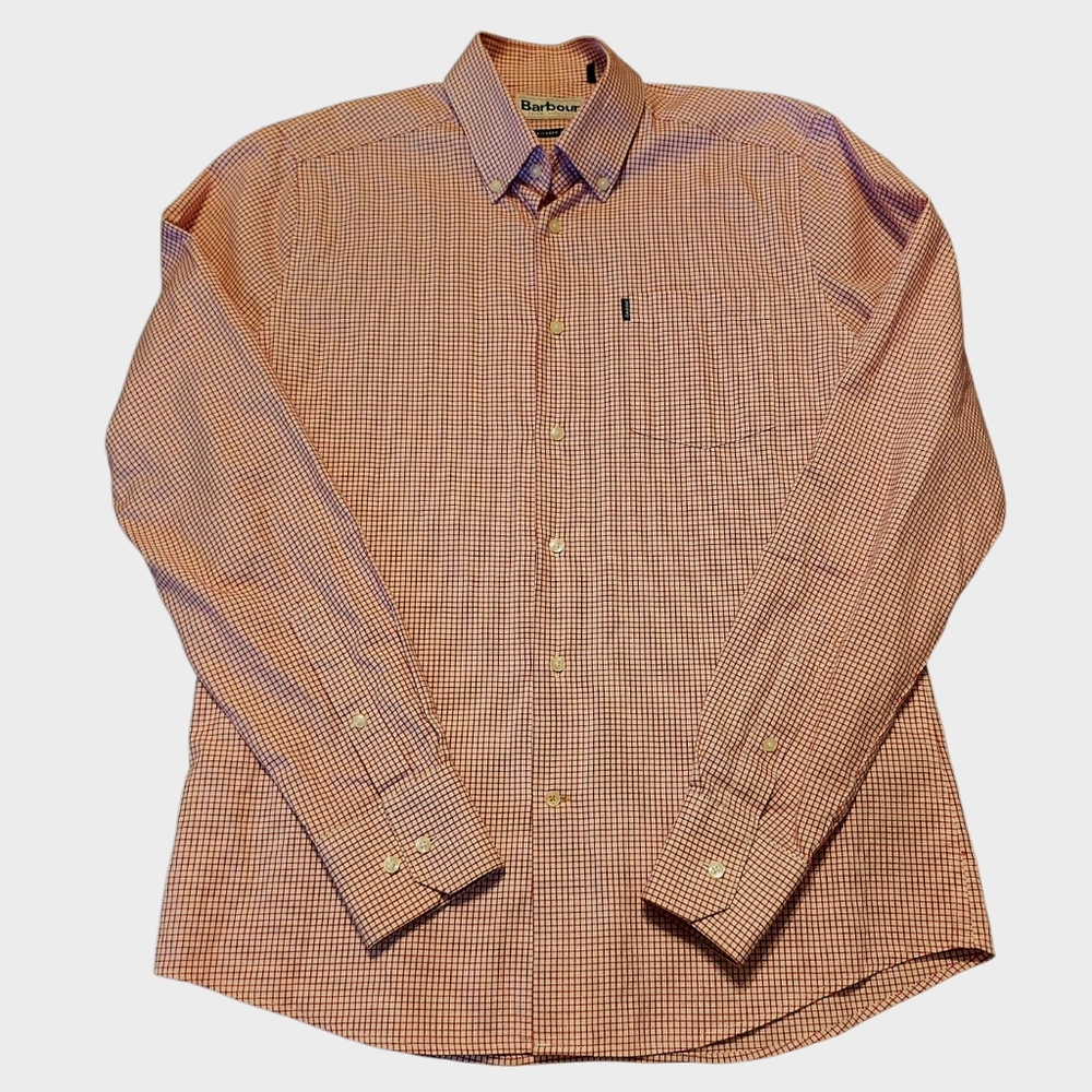 Barbour Men's Red & White Checked Long Sleeve Button-down Tailored Fit Size Smal